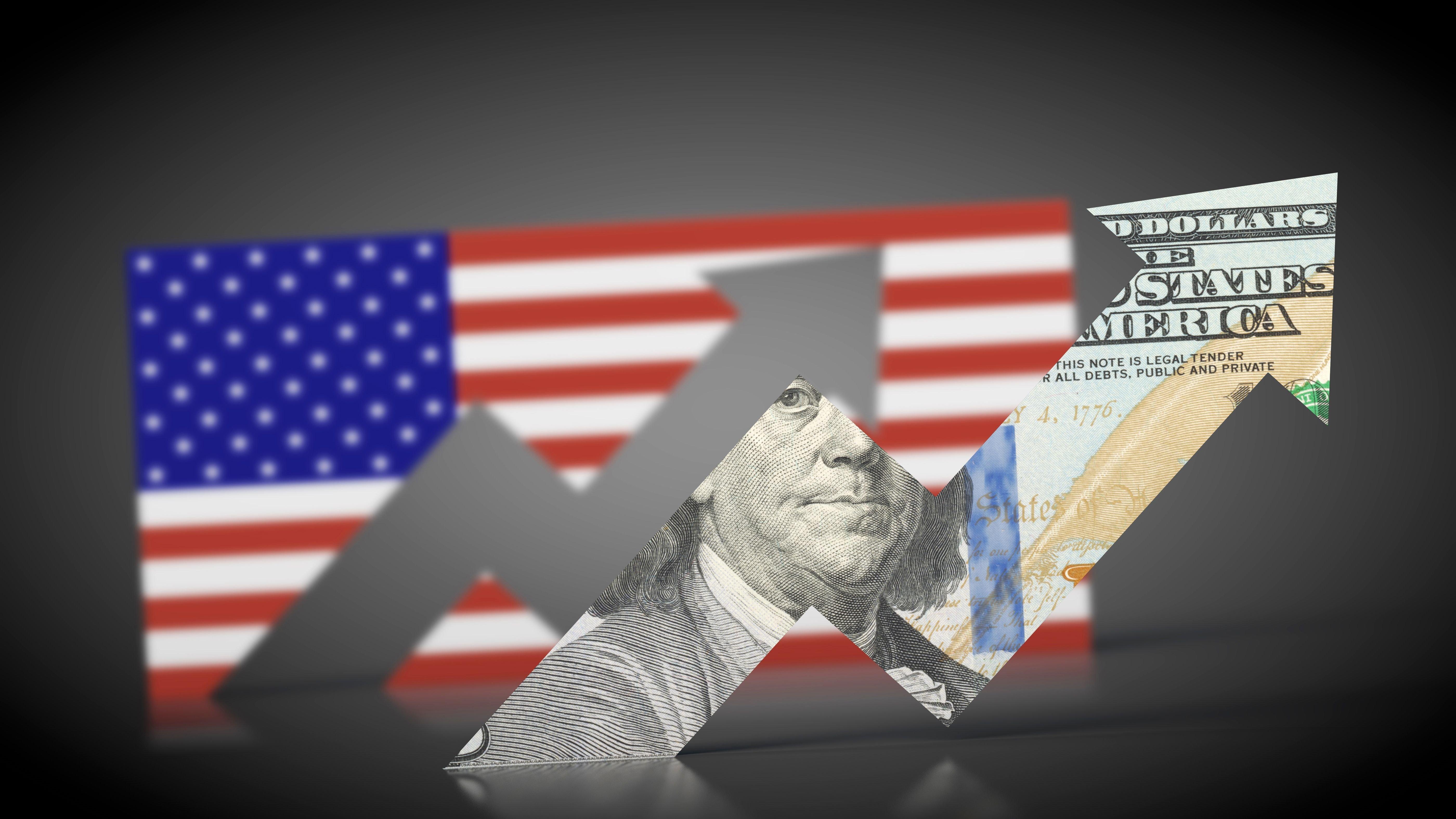 American flag, dollar bill graphic illustration 
