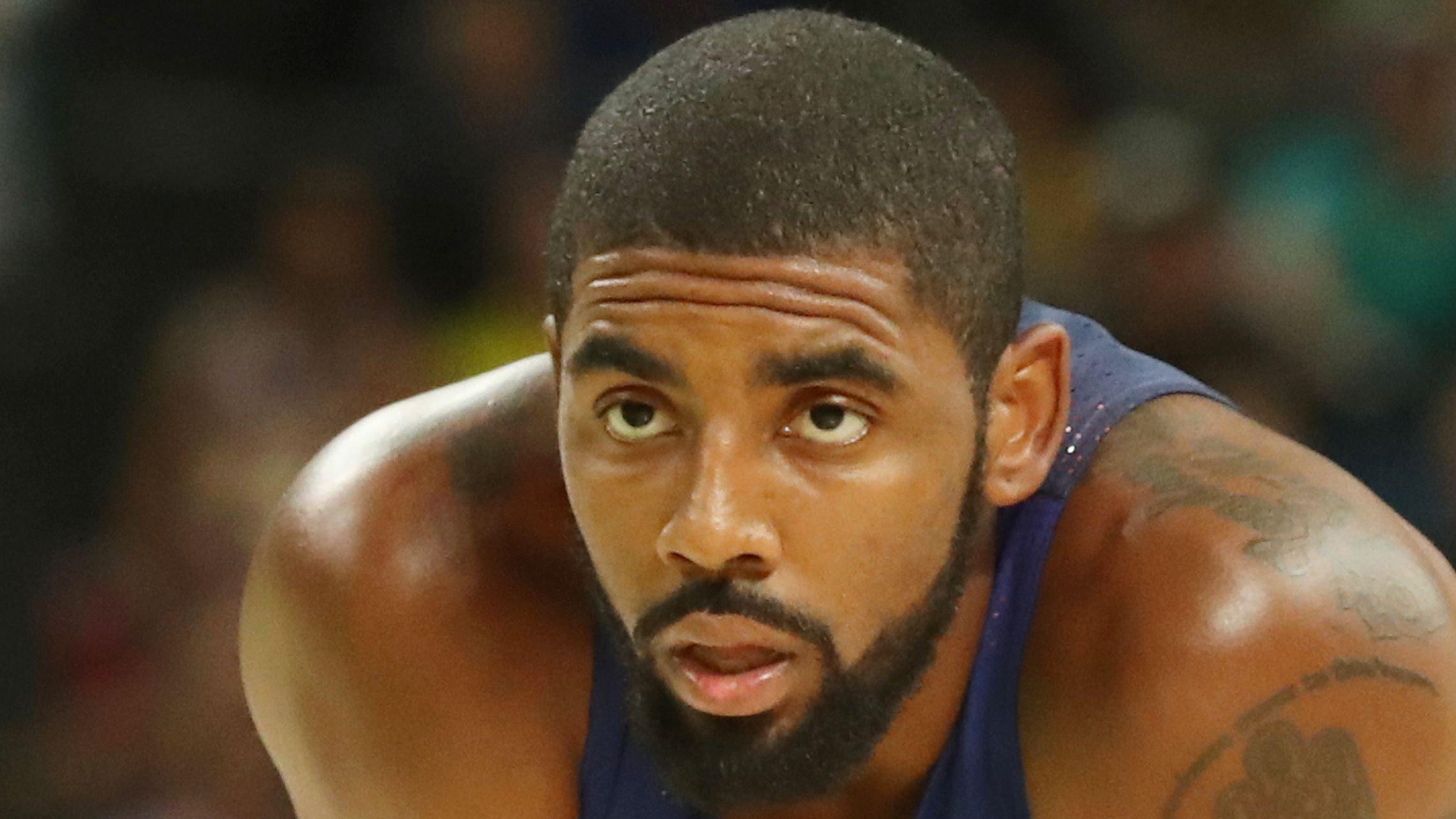 Close up of Kyrie Irving on the court in TEAM USA's jersey