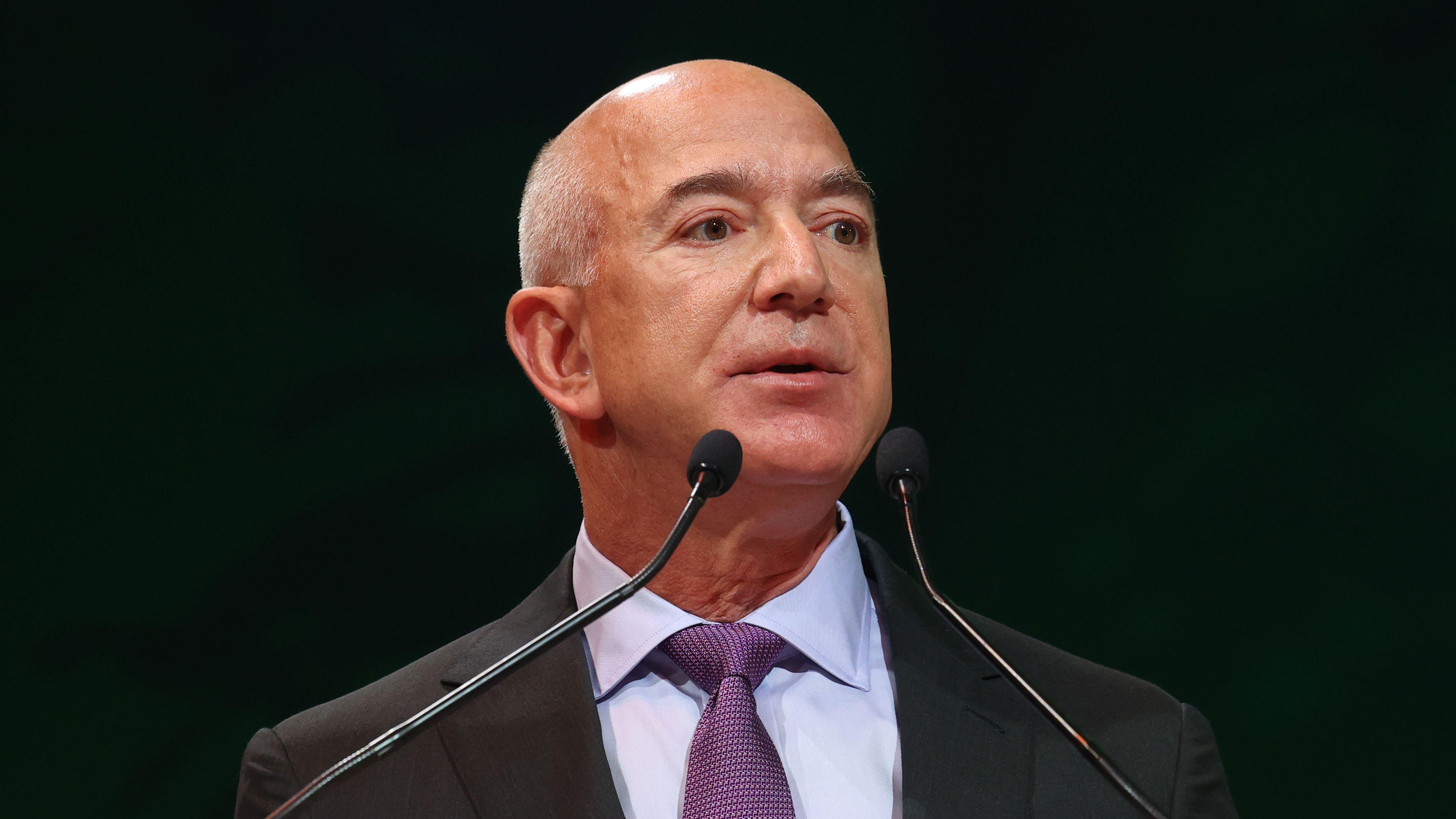 Amazon founder Jeff Bezos delivers a speech