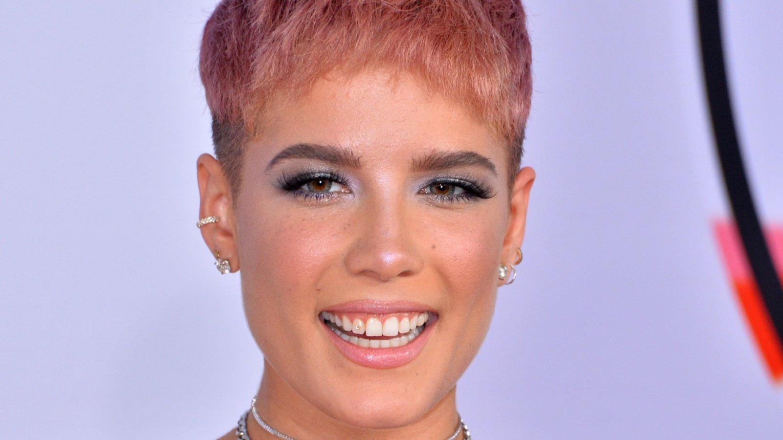 Headshot of Halsey in Pink Pixie Cut 