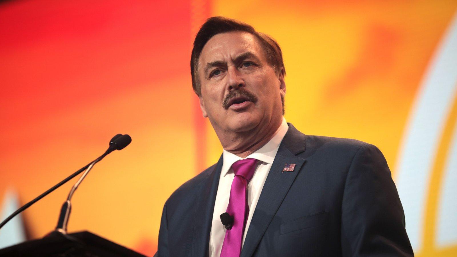 Mike Lindell delivers a speech