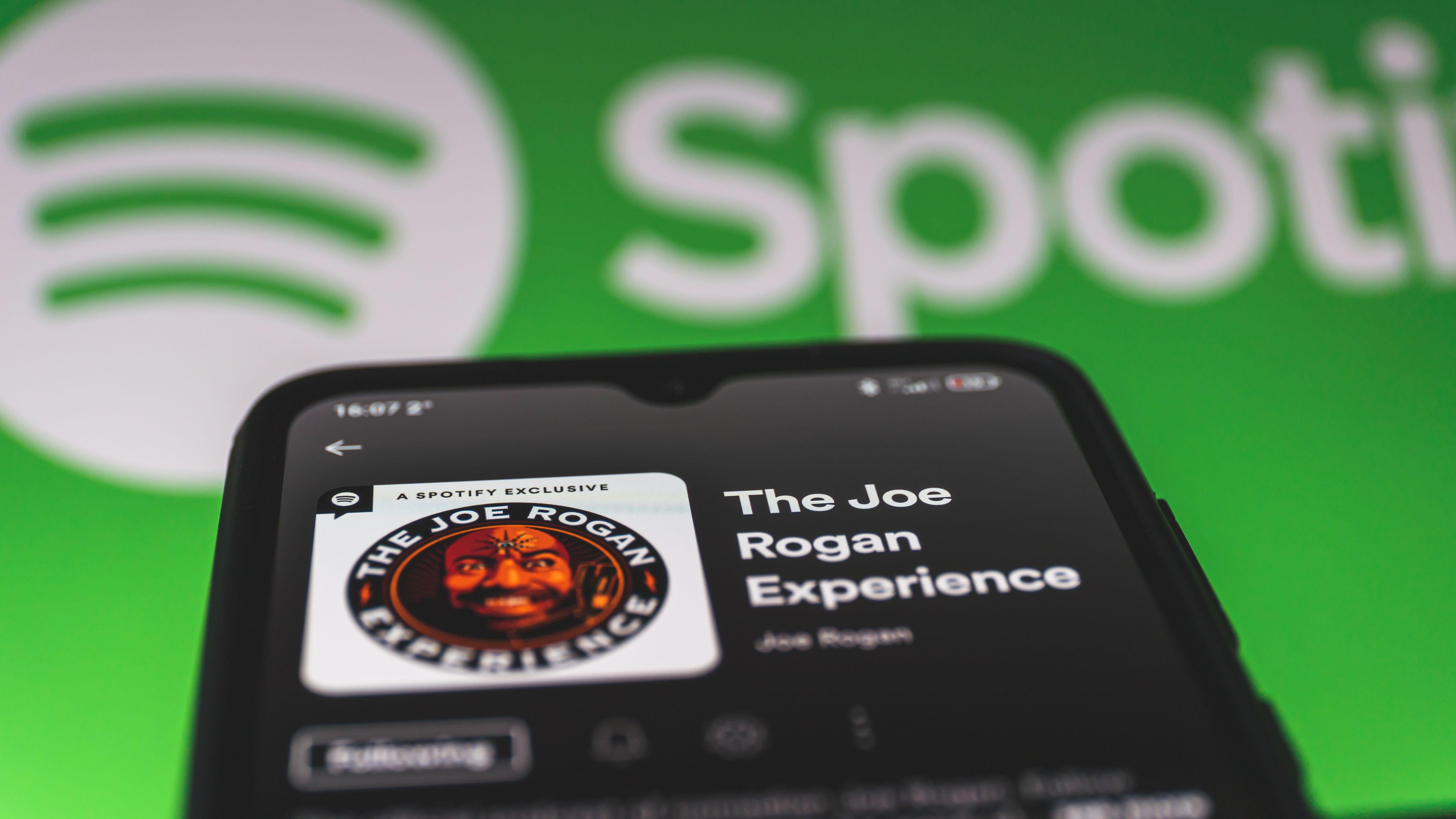 Joe Rogan Experience podcast is seen on a smartphone