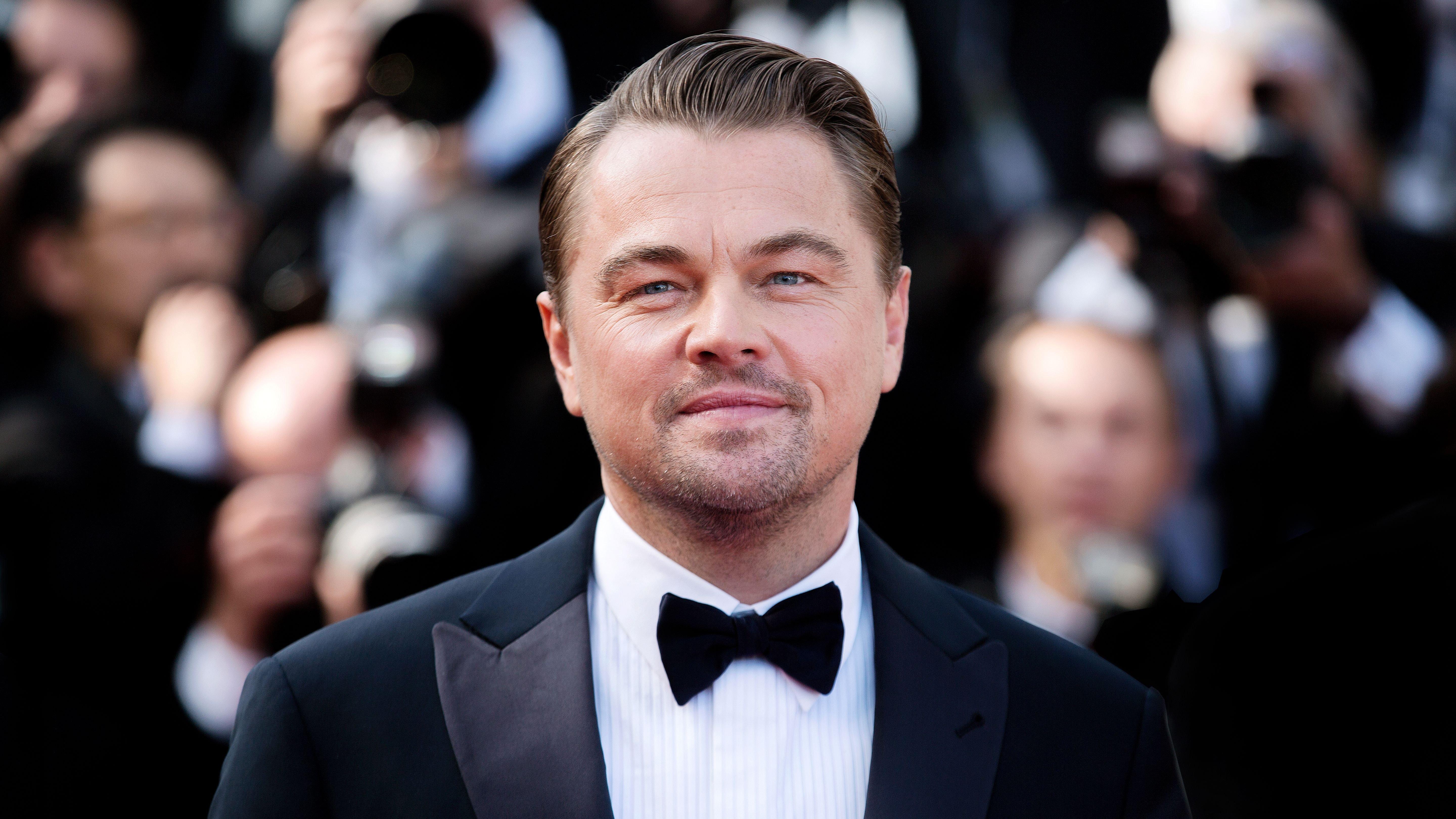 Closeup of Leonardo DiCaprio wearing tuxedo