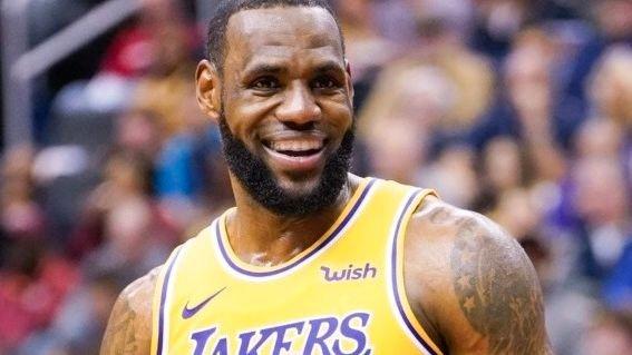 Close up of LeBron James in Los Angeles Lakers uniform